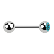 Micro barbell silver with ball and ball crystal aqua