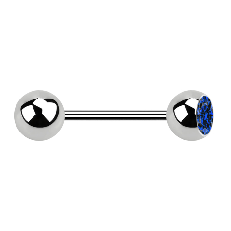 Micro barbell silver with ball and ball crystal dark blue