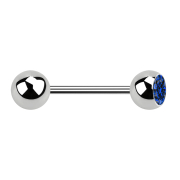 Micro barbell silver with ball and ball crystal dark blue