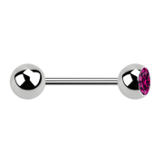 Micro barbell silver with ball and ball crystal fuchsia