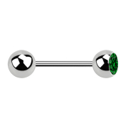 Micro barbell silver with ball and ball crystal green