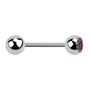 Micro barbell silver with ball and ball crystal light purple