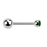 Micro Barbell argent avec boule et boule de cristal vert