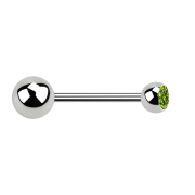 Micro Barbell argent avec boule et cristal boule vert clair