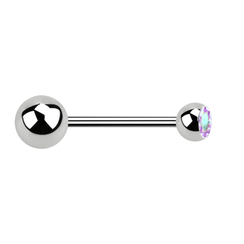 Micro Barbell silber mit Kugel und Kugel Kristall multicolor