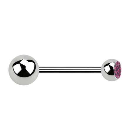 Micro Barbell argent avec boule et boule de cristal rose