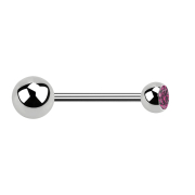 Micro Barbell argent avec boule et boule de cristal rose