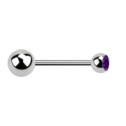 Micro Barbell argent avec boule et boule de cristal violet