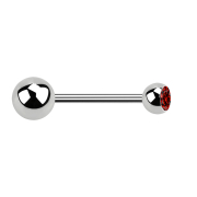 Micro Barbell argent avec boule et boule de cristal rouge
