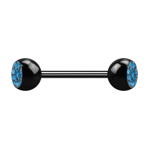 Micro barbell black with two light blue crystal balls