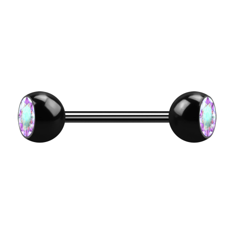 Micro barbell black with two crystal balls multicolor