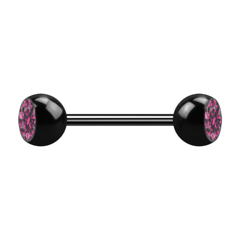 Micro barbell black with two balls crystal pink