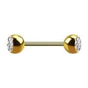 Micro barbell gold-plated with two silver crystal balls
