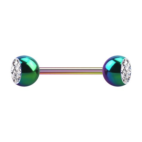 Micro Barbell colored with two balls crystal silver