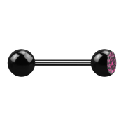 Micro barbell black with ball and balls crystal pink