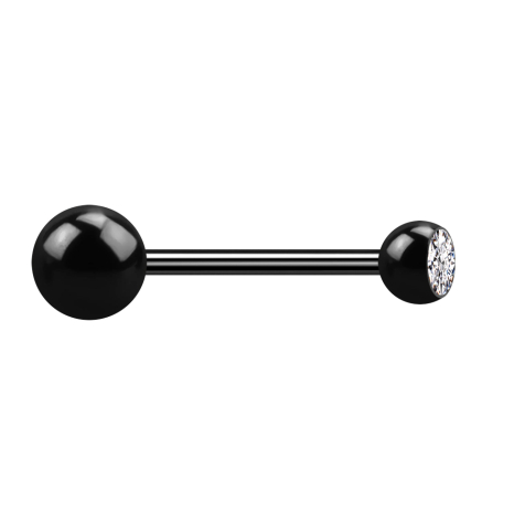 Micro barbell black with ball and balls crystal silver