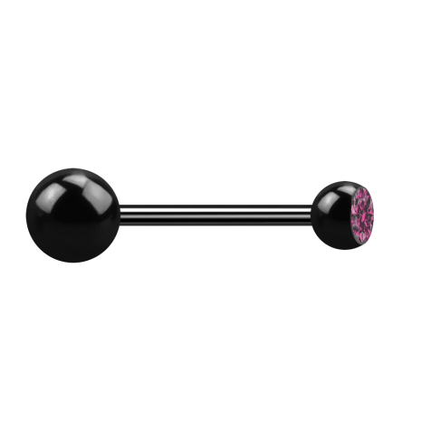 Micro barbell black with ball and balls crystal pink