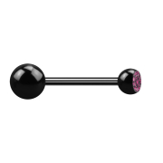 Micro barbell black with ball and balls crystal pink