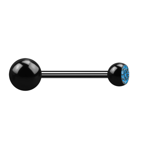 Micro barbell black with ball and balls crystal light blue