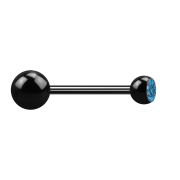 Micro barbell black with ball and balls crystal light blue