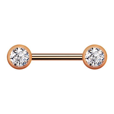 Barbell rose gold with two balls front crystal silver