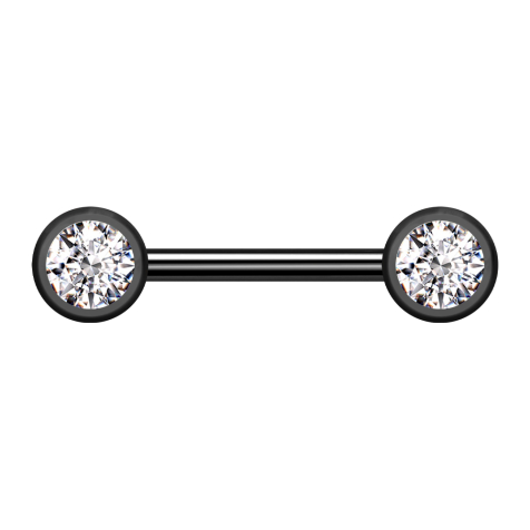Barbell black with two balls front crystal silver