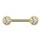 Barbell gold-plated with two balls front crystal silver