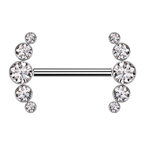 Threadless Barbell silber front fünf Kristalle silber