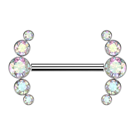 Threadless barbell, silver front, five multicolored crystals