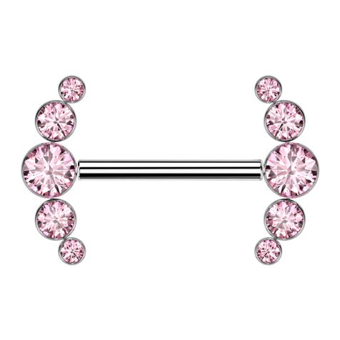 Threadless barbell, silver front, five pink crystals