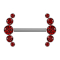 Threadless barbell, silver front, five red crystals