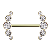 Threadless Barbell vergoldet front fünf Kristalle...