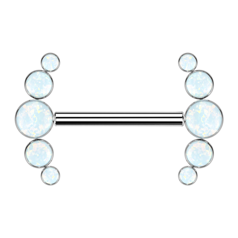 Threadless Barbell silber front fünf Opale weiss