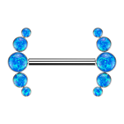 Threadless Barbell silber front fünf Opale blau