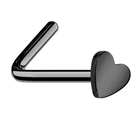 Angled black nose stud with heart
