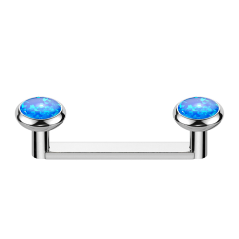 Surface Barbell flach Innengewinde silber mit zwei Scheiben silber Opal blau