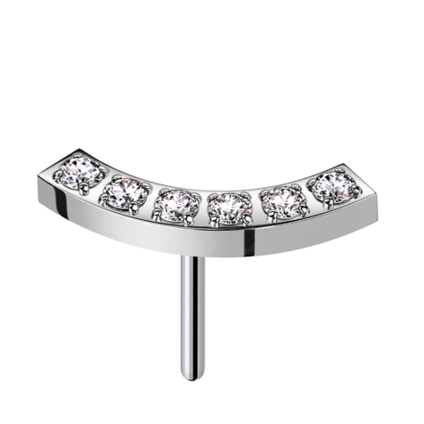 Threadless silver curved six crystal silver