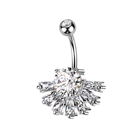 Banane argentée avec boule de cristal argentée et cristaux en éventail Baguette argentée