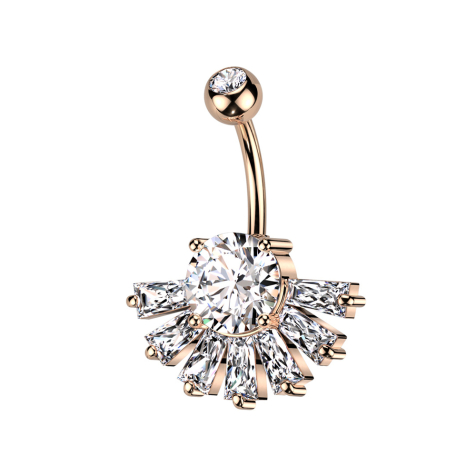 Banane rose doré avec boule de cristal argenté et cristaux en éventail Baguette argenté