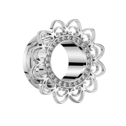 Flesh Tunnel silber Kristalle silber filigrane Herzen