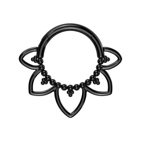 Micro anello segmentato pieghevole nero con sfere e cuori in filigrana