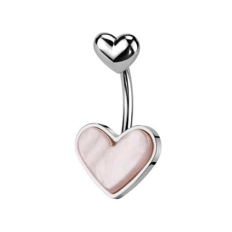 Banane argentée avec deux cœurs argentés nacrés roses