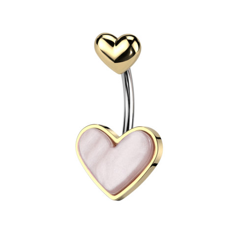 Banane silber mit zwei Herzen vergoldet Perlmutt pink