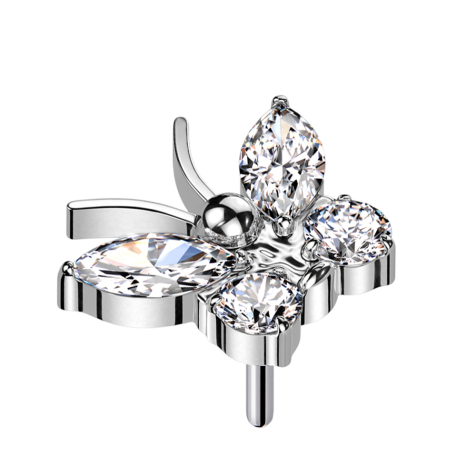 Threadless butterfly silver crystals silver