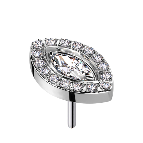 Threadless oval silver with silver crystals and oval silver crystal