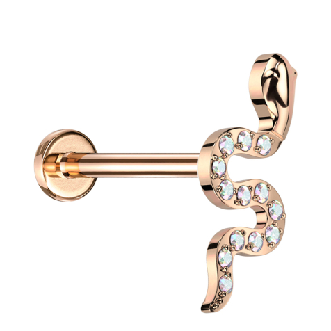 Micro Threadless Labret oro rosa serpente oro rosa cristalli multicolore