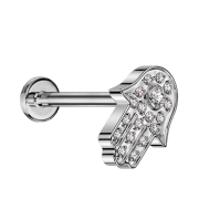 Micro Threadless Labret silver Hamsa silver crystals silver