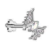 Micro labret sans filetage fleur argent papillon argent...