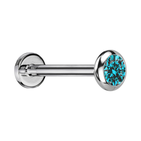 Micro Labret filetage intérieur argent disque arrondi argent cristal aqua