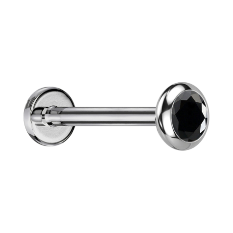 Micro Labret filettatura interna argento disco arrotondato argento cristallo nero